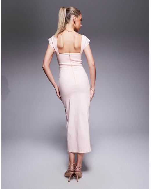 Vesper Purple Bardot Midaxi Dress With Thigh Split