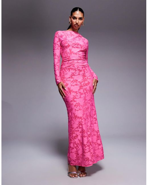 Asos Pink Long Sleeve Dress Long Sleeve Pink Midi Dress Asos Midi Dress  Pink Satin Dress