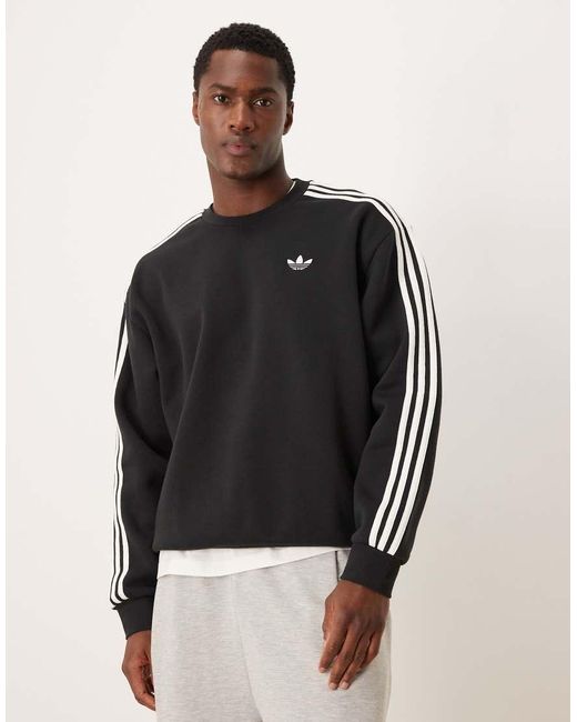 Adidas Originals Black Three Stripe Oversized Sweatshirt for men