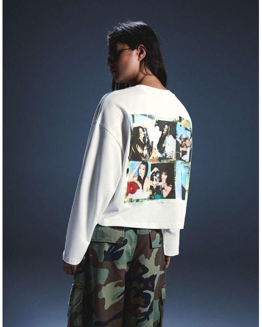 Bershka Blue Katseye Print Long Sleeve T-shirt