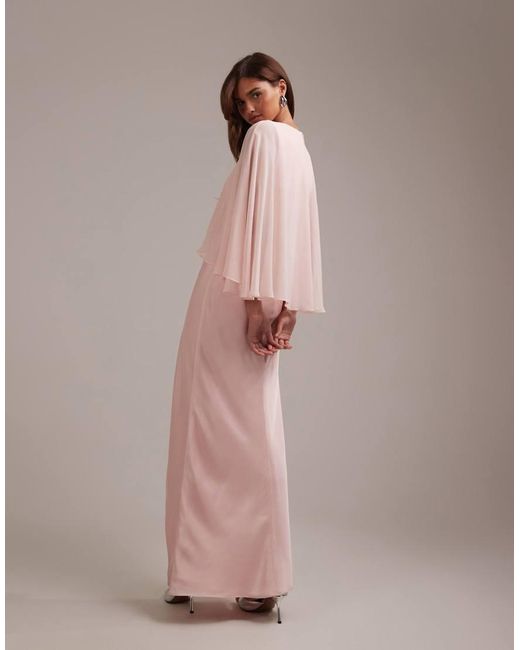 ASOS Pink Bridesmaids Sheer Chiffon Cape Overlay With Bias Cut Satin Dress