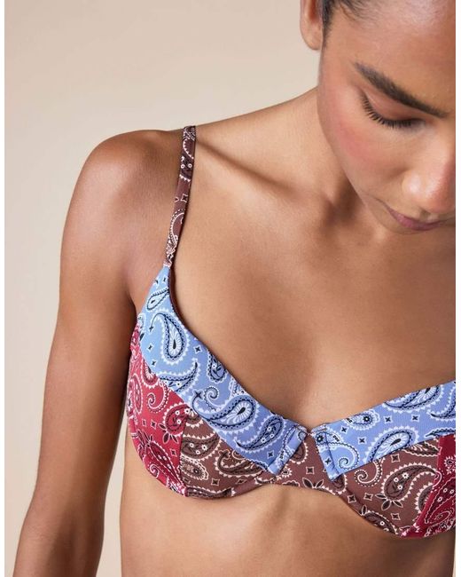 Calzedonia Blue Balconette Bikini Top Bandana Patch