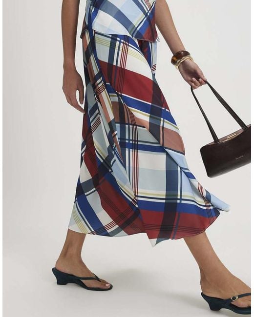 River Island White Satin Check Maxi Skirt