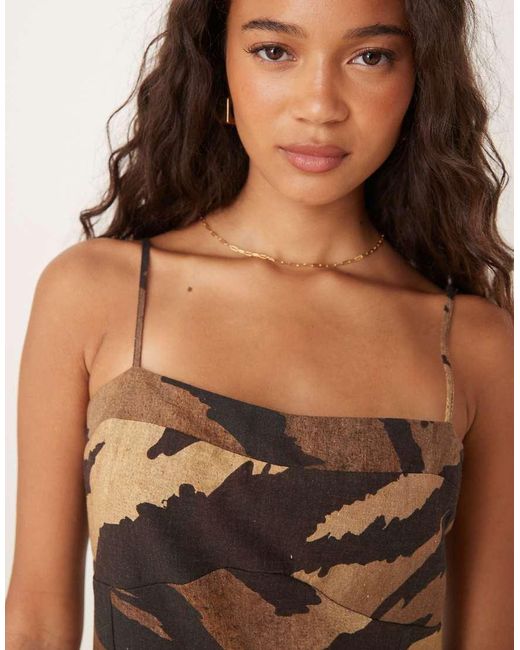 ASOS Brown Cotton Linen Colour Block Cami Mini Dress