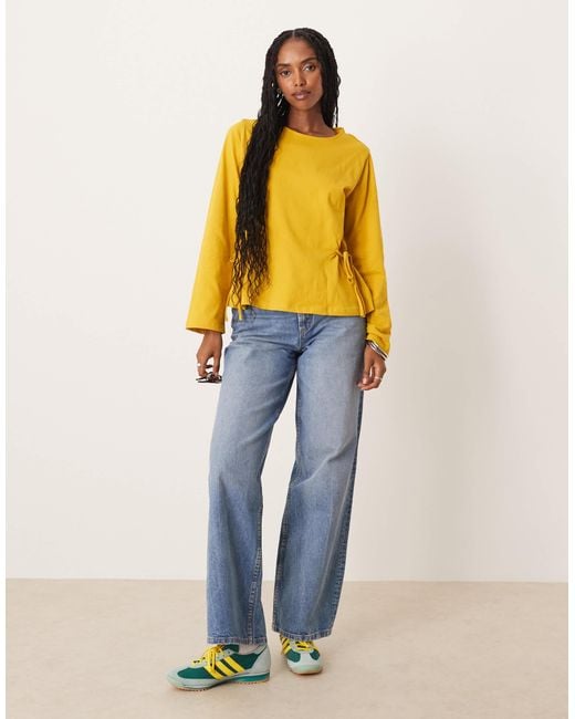 ASOS Yellow Cinched Tie Side Long Sleeve Top