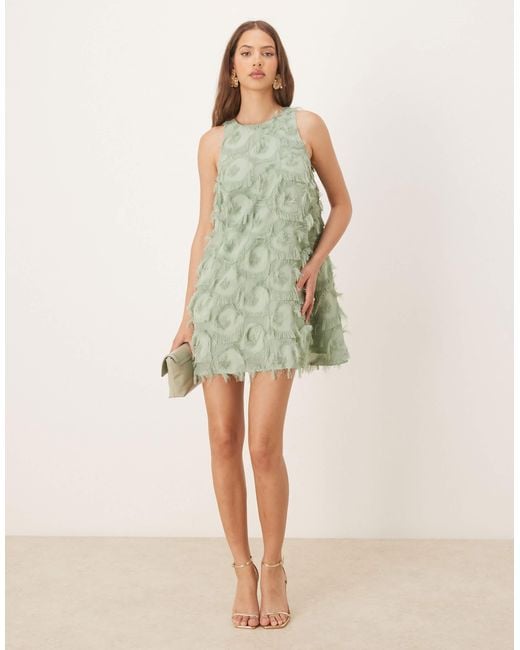 Y.A.S Green Textured Racer Neck Mini Dress