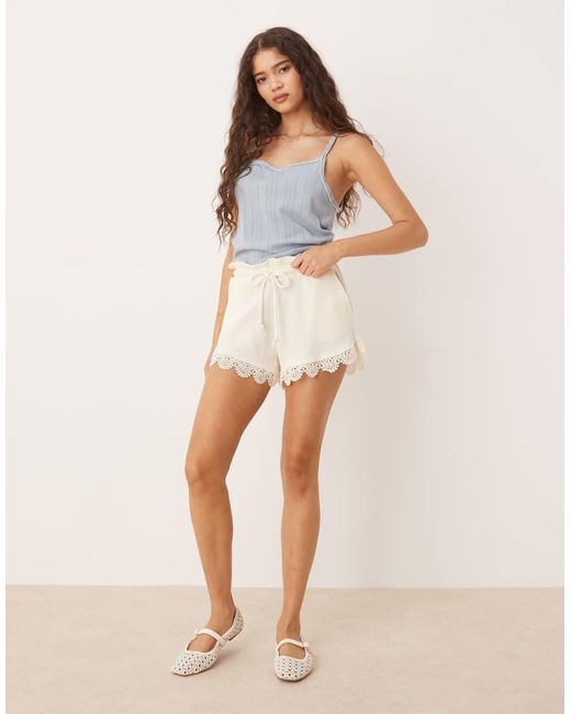 ASOS White Lace Hem Detail Waffle Shorts