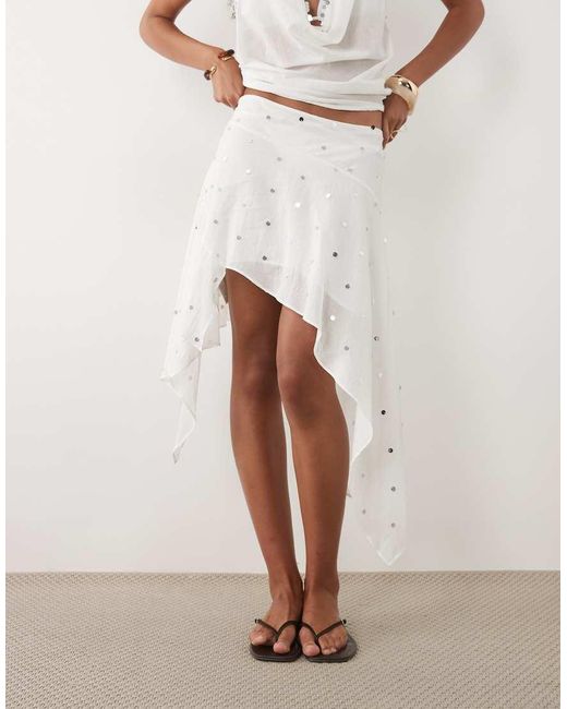 Mango Natural Marea Ruffle Asymmetric Beach Skirt Co-Ord