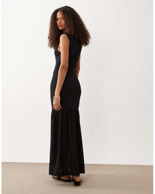 ASOS Black Slash Neck Dropped Waist Hybrid Midaxi Dress
