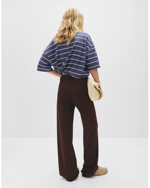 Pull&Bear Blue Smart High Waist Straight Leg Trousers