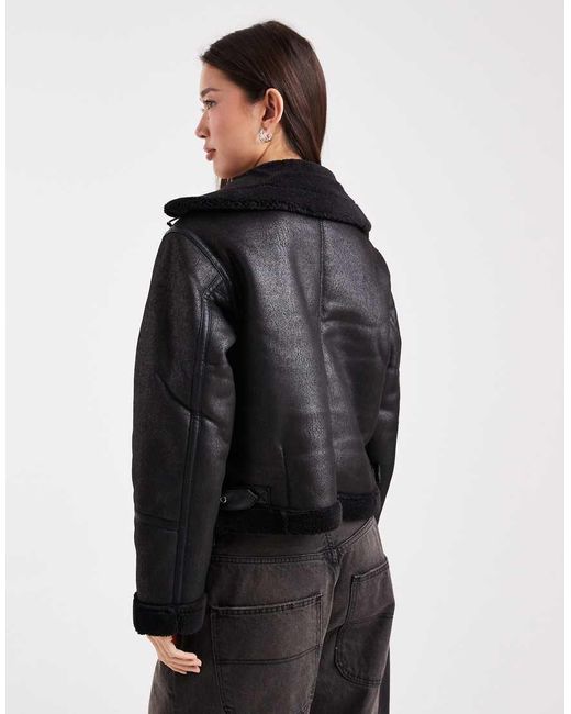 New Look Black Cropped Aviator Jacket