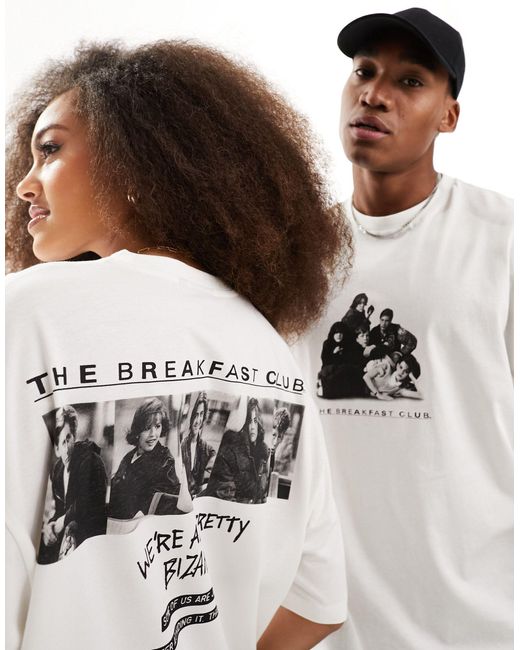 T-shirt bianca unisex con grafiche "the breakfast club" su licenza di ASOS in White