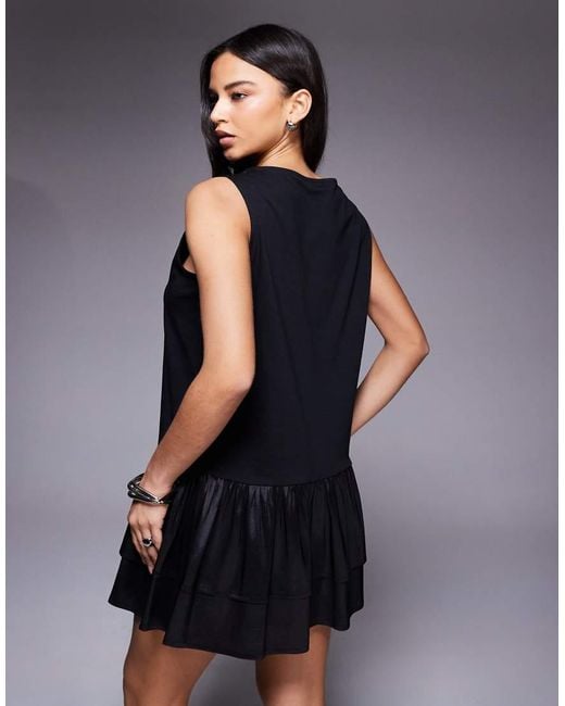 ASOS Blue Oversized Slash Neck Mini Dress With Taffeta Double Layer Dropped Hem Detail