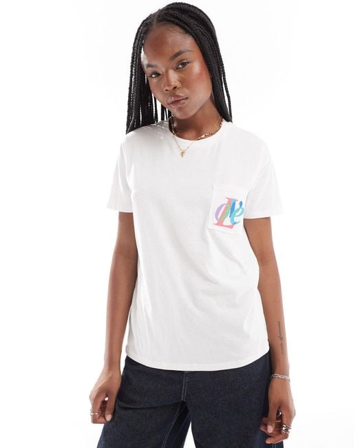 French Connection White Embroidered Love Pocket Jersey T-shirt