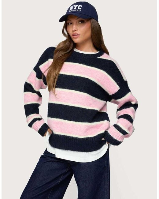Edikted Blue Conrad Striped Knit Sweater