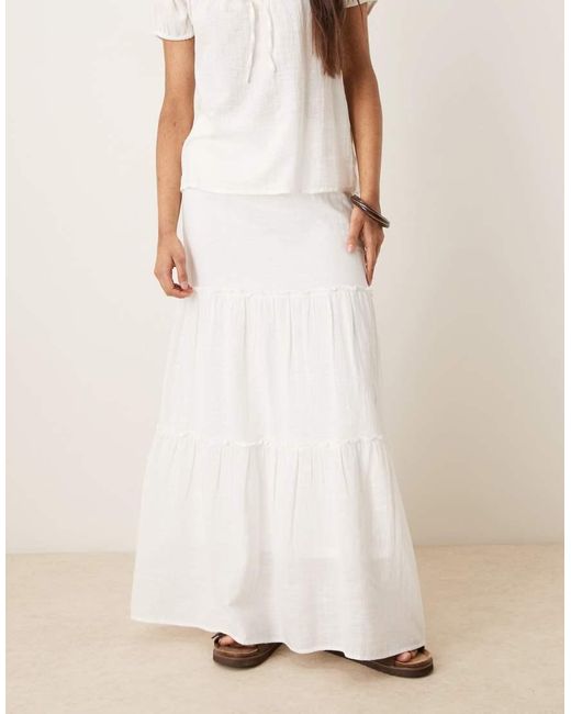 Aware Natural High Waist Boho Tiered Maxi Skirt