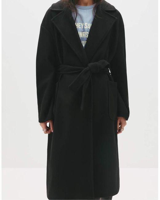 Pull&Bear Black Long Belted Coat