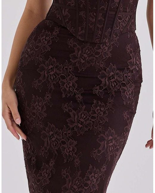 House Of Cb Brown Serelle Chocolate Lace Midi Skirt