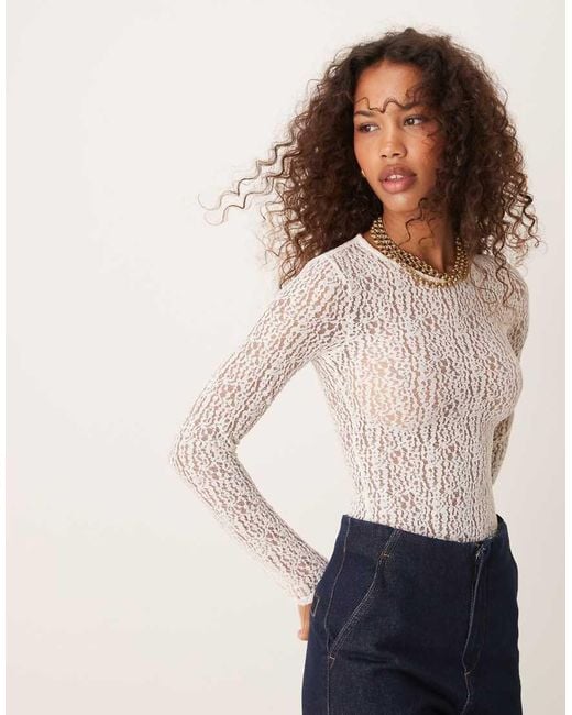 New Look Natural Crew Neck Lace Bodysuit