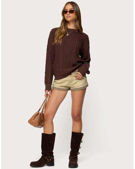 Edikted Brown Jessy Cable Knit Oversized Sweater