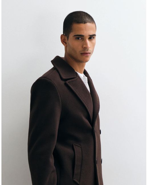 Threadbare Black Faux Wool Double Breasted Jacket for men