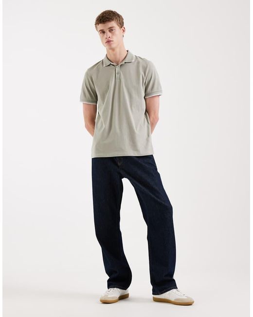 New Look Natural Tipped Pique Polo T-shirt for men