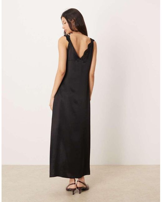 ASOS Natural V Neck Lace Detail Slip Satin Midi Dress