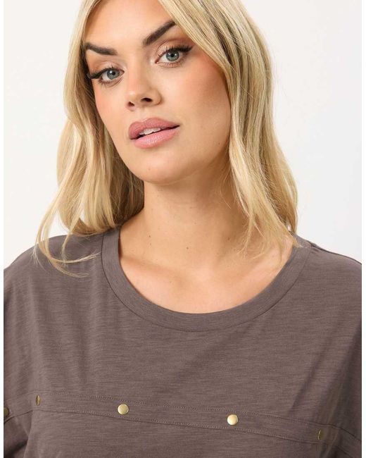 Yours Clothing Gray Stud Grown On Sleeve T-Shirt