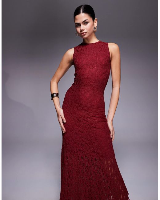 ASOS Red Lace Sleeveless Column Midi Dress