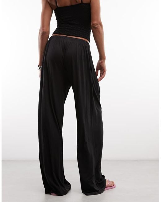 Monki Blue Wide Leg Pull-On Trousers
