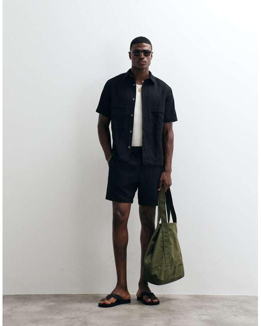 ASOS Black Co-ord Textured Shorts for men