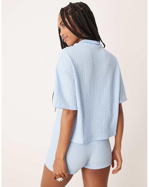 ASOS Blue Textured Broderie Lace Button Through Shirt
