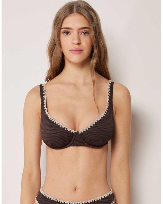 Calzedonia Black Fuller Bust Balconette Bikini Top Bicolor Embroidery