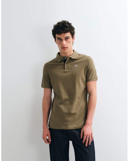 Barbour Green Short Sleeve Tartan Detail Pique Polo Shirt for men