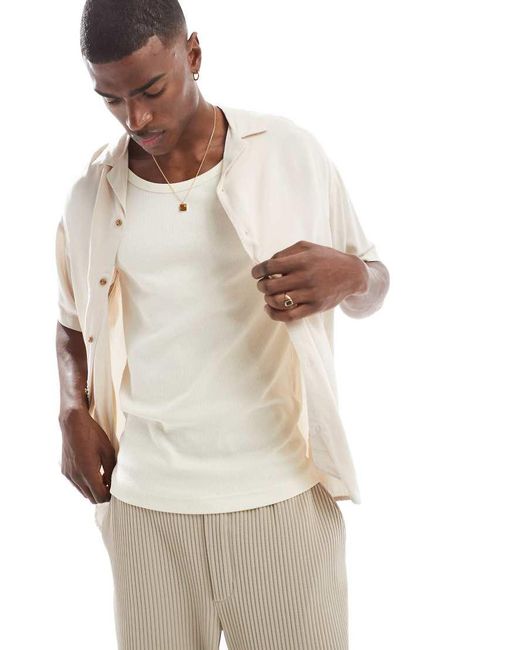 Jack & Jones Natural Revere Collar Short Sleeve Shirt for men