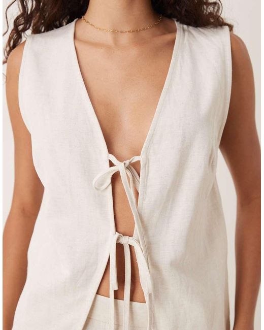 ASOS White Tie Front Waistcoat With Linen Co-ord