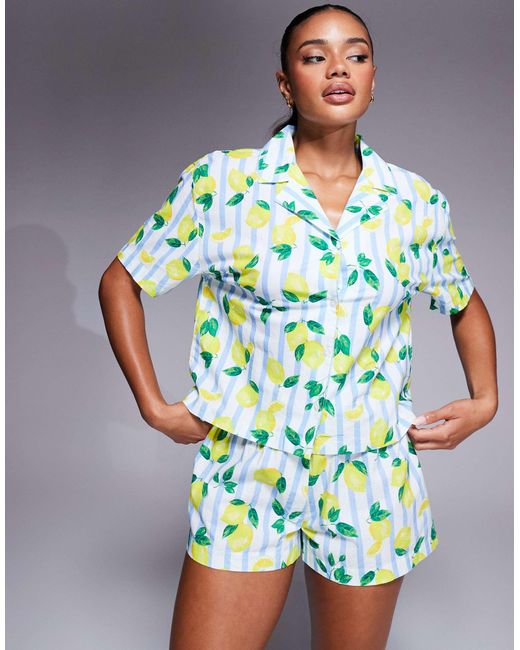River Island White Shirt And Shorts Pyjama Set
