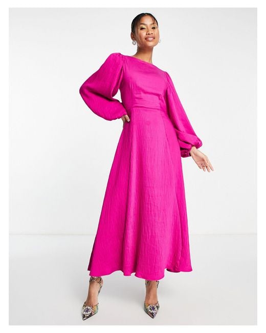 jersey balloon sleeve midi dress Nobody's Child Zola in Pink collection_seo-champagne