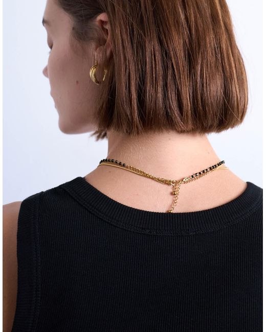 TOPSHOP Maddox Stainless Steel Multi Chain Necklace With Black Beads