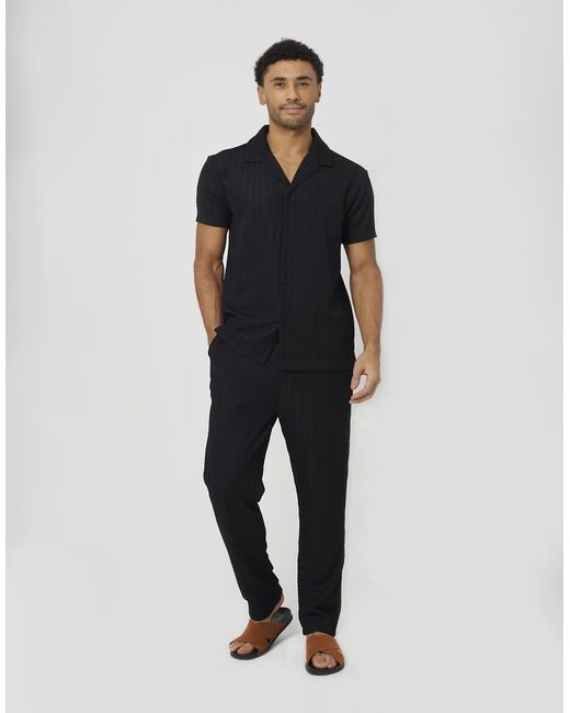Brave Soul Blue Textured Revere Collar Shirt for men
