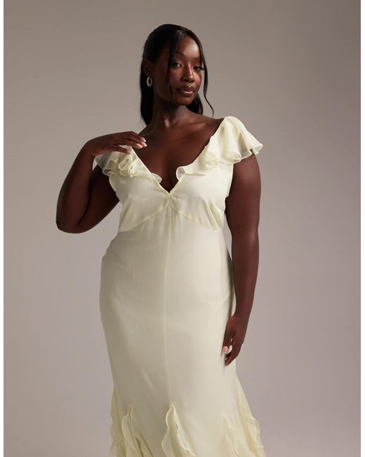 ASOS Natural Asos Design Curve Bridesmaids Flutter Sleeve Bias Maxi Dress With Godet Frill Hem