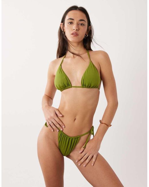 Threadbare Green Tie Side Triangle Bikini Set