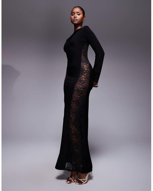Missy Empire Blue Double Sculpted Slinky Lace Panel Flare Sleeve Maxi Dress