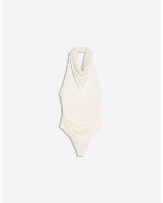 Bershka Black Ruched Halter Bodysuit