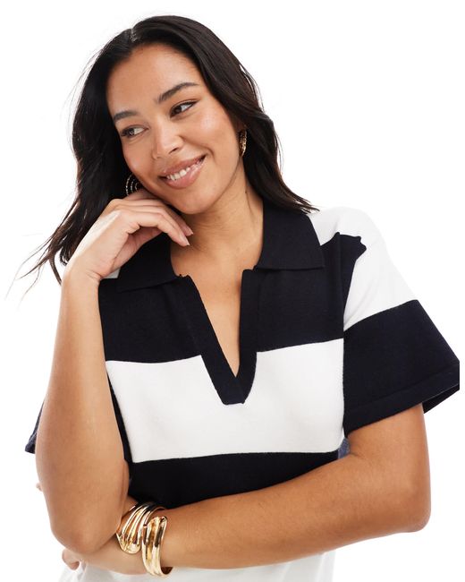 Robe longue en maille rayée avec col façon polo 4th & Reckless en coloris White