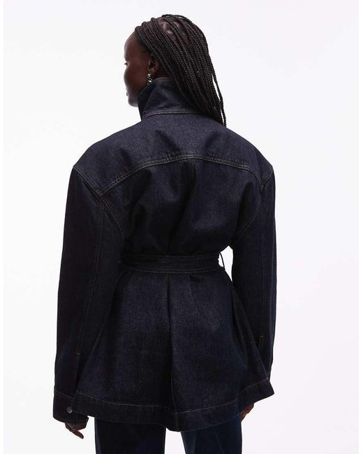 & Other Stories Blue Pure Cotton Funnel Neck Denim Short Jacket With Belt Detail