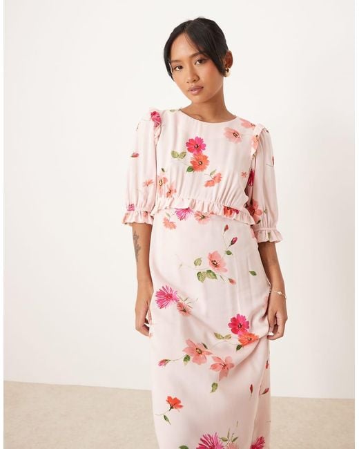 Nobody's Child Petite Pink Felicia Ruffle Detail Midi Dress