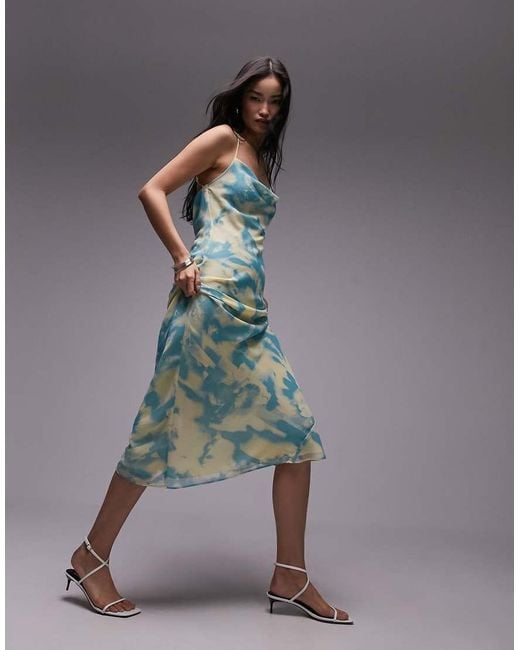 TOPSHOP Green Cami Georgette Slip Midi Dress