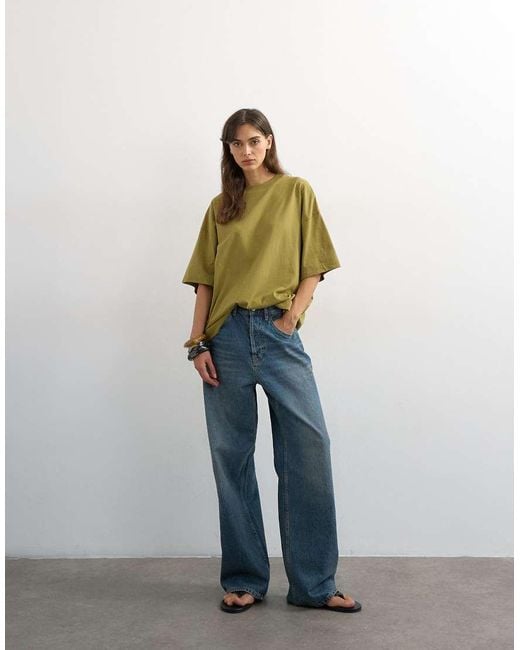 TOPSHOP Green Oversized Drop Shoulder Tee