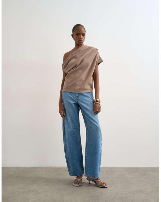 TOPSHOP Brown Fallen Shoulder Top